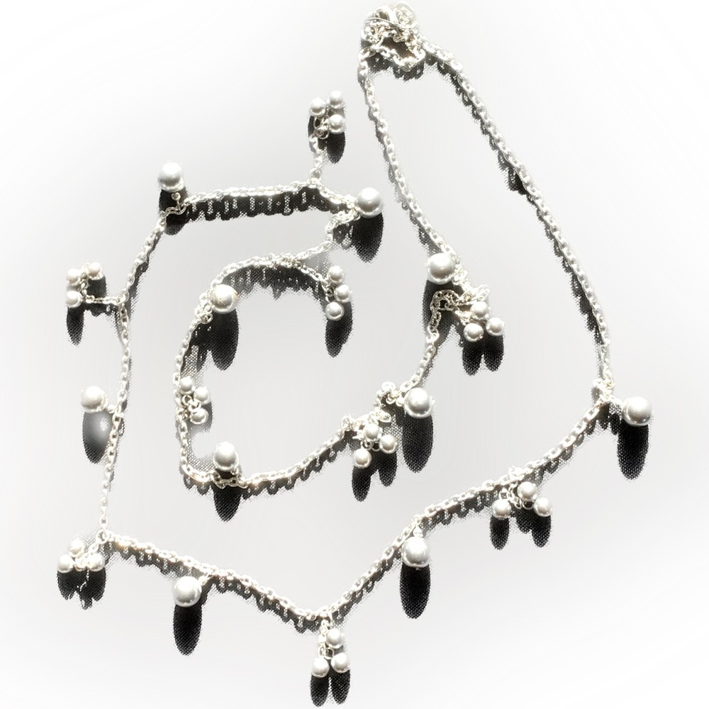 🦪42“ Elegant Grey Glass Pearl Cookie Lee Necklace Sets of 1 & 3 Pearl Clusters - Picture 2 of 5